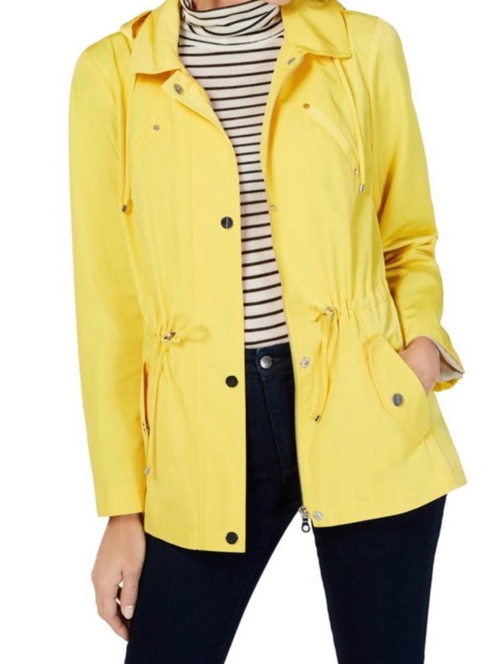 Charter Club Rain Coat Yellow Detachable Hood Water Resistant Women's PXL